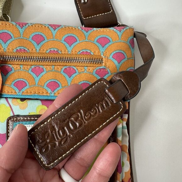 Lily Bloom Crossbody Purse Shoulder Bag 2 Tone Floral Leather Accent Flap Pocket - Picture 4 of 16